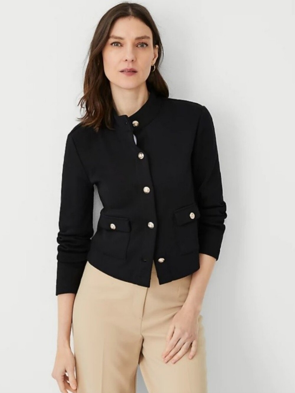 Mock Neck Cropped Knit Jacket